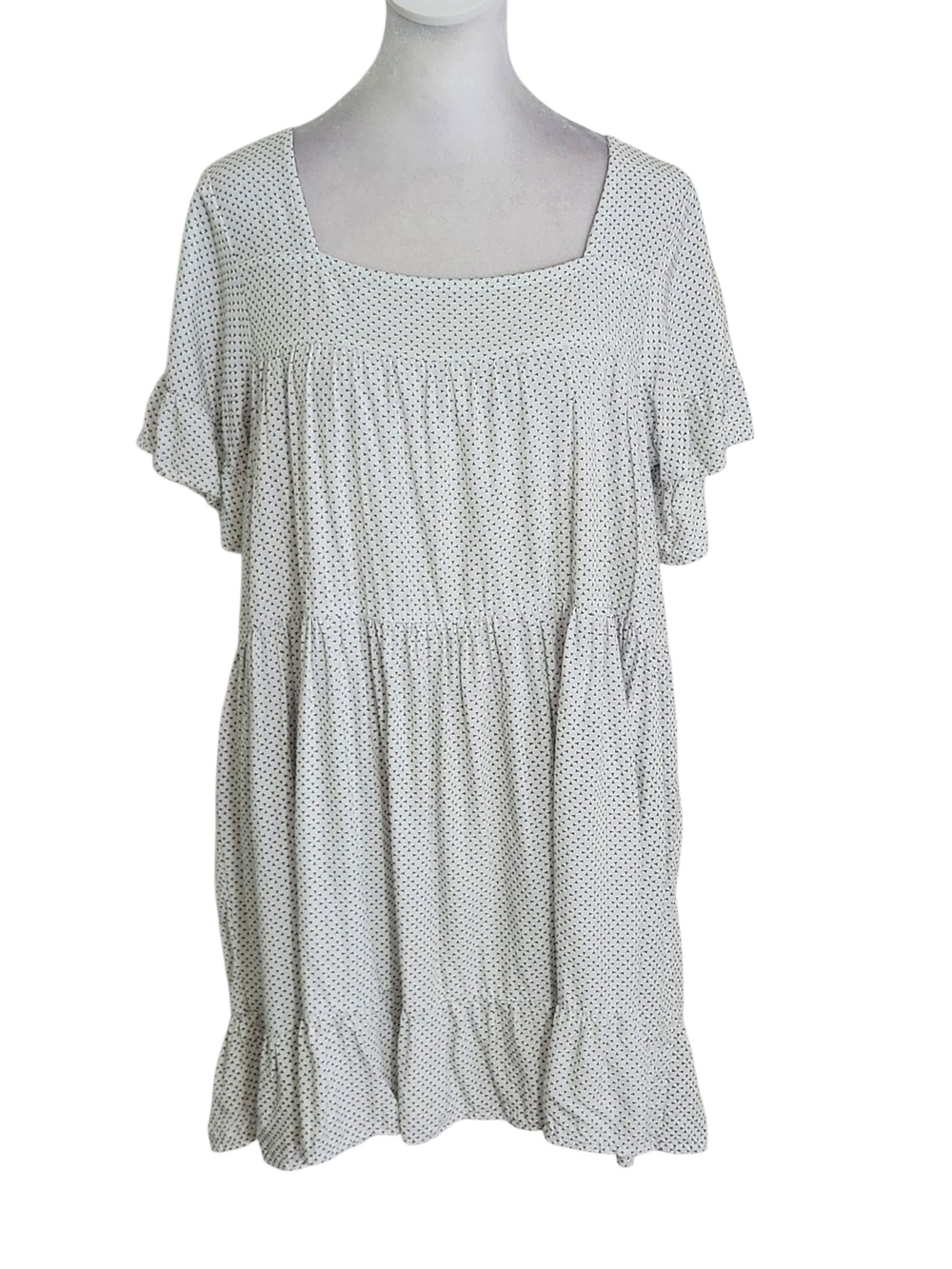 Valija White and Green Geometric Print Mini Babydoll Dress Size Small